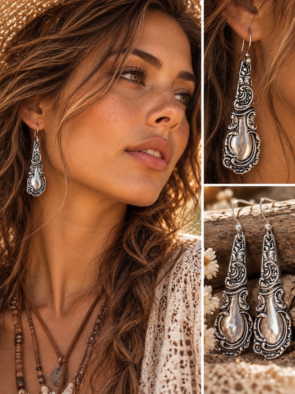 Boho Silver-Tone Filigree Drop Earrings